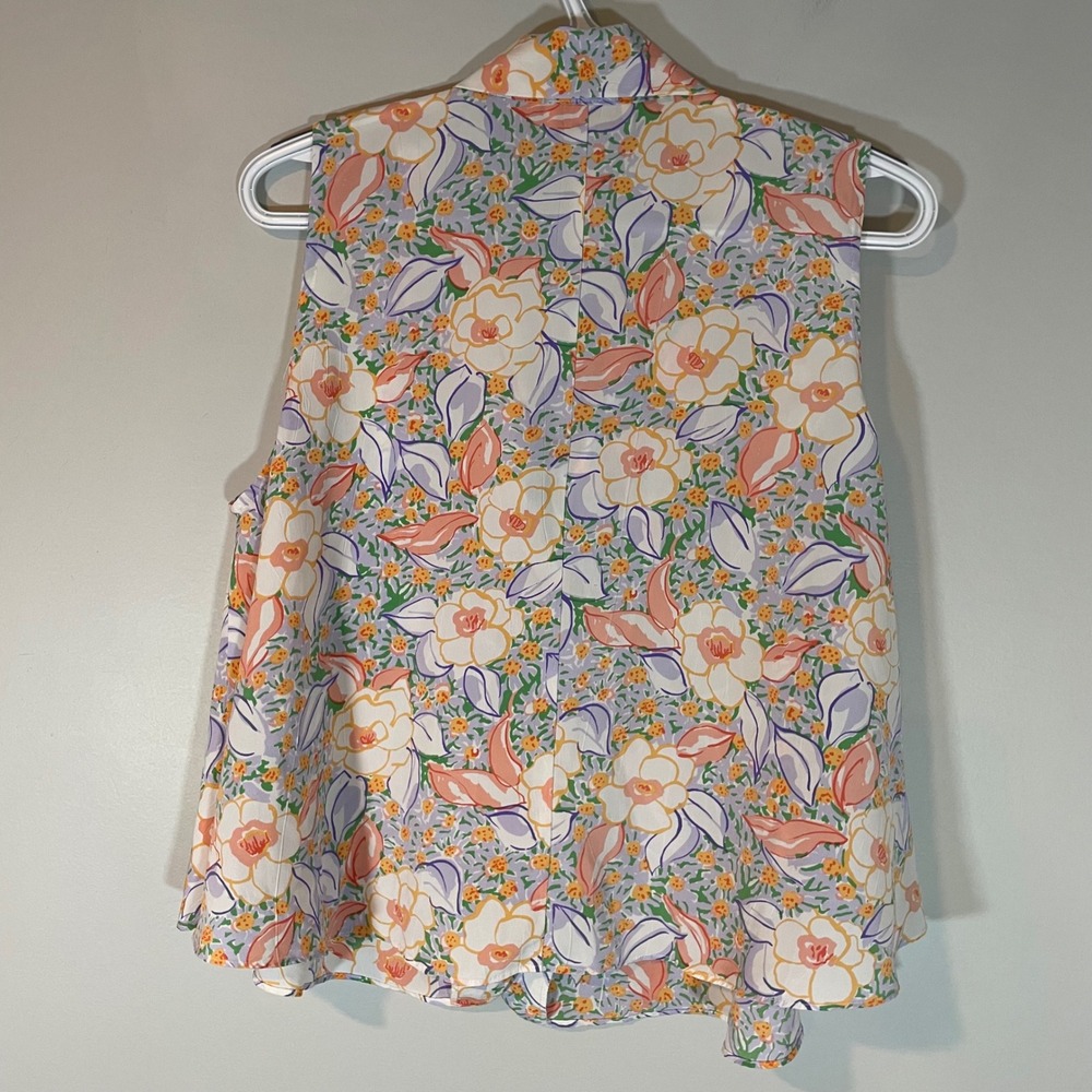 VTG Victorias Secret Floral Sleeveless Blouse L Orange Purple Cottagecore FLAW - Picture 7 of 7
